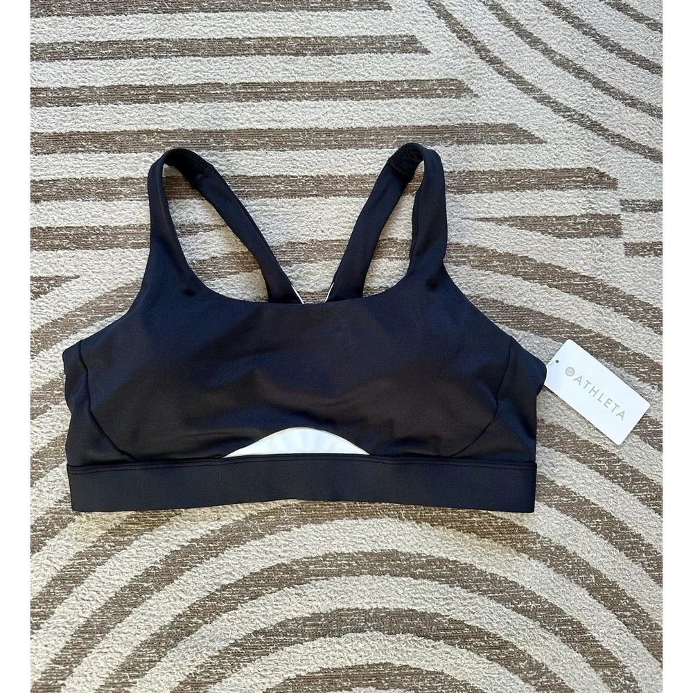 Athleta‎ Black Sports Bra NWT XL Interval Colorblock Medium Impact Racerback